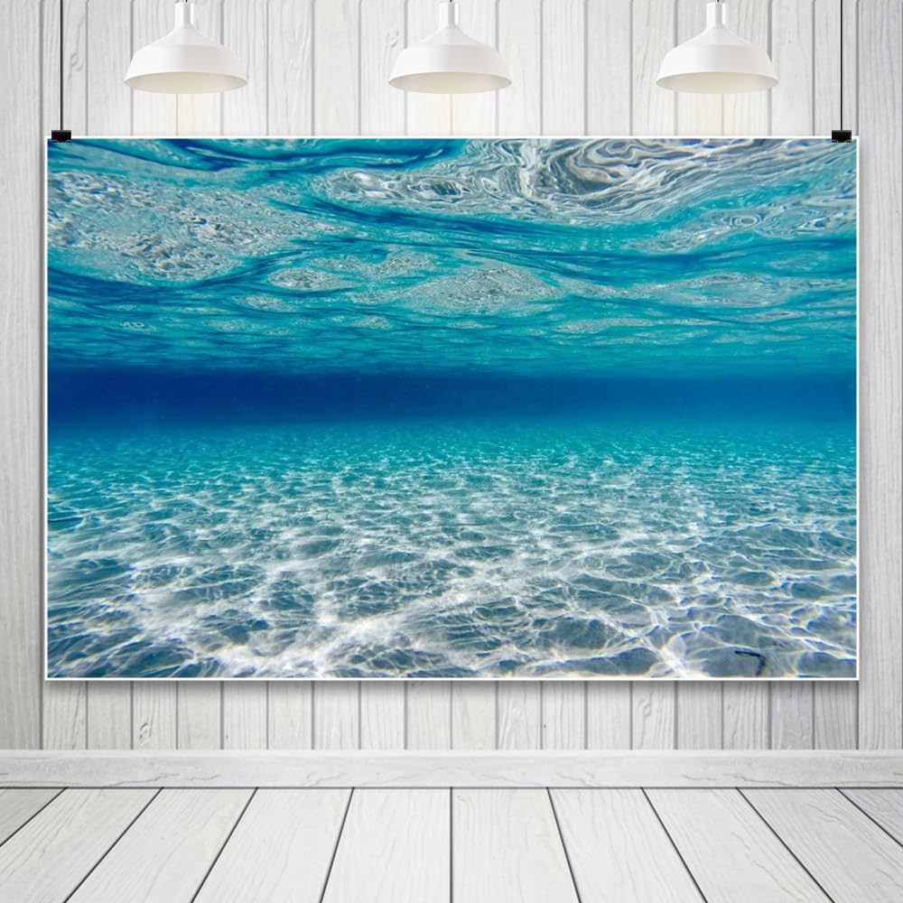 Renaiss 8x6ft Underwater World Backdrop Undersea Sunlight Seabed Photography Background Under The Sea Waves Diving Mermaid Summer Pool Party Banner Fish Tank Aquarium Decors Photo Booth Props