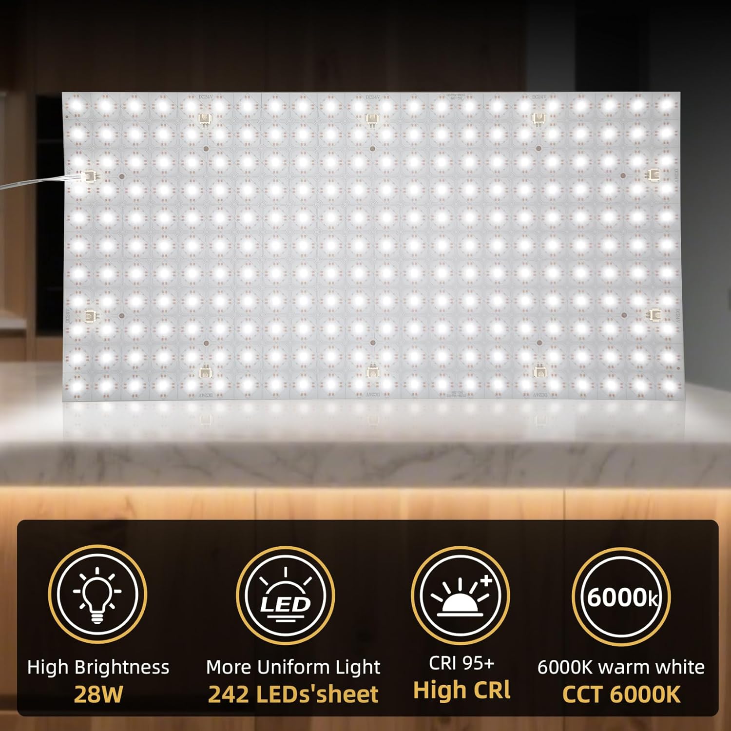 4PCS Soft LED Backlight Panel 36W 6000K White Light Board for Natural Stone or Quartz, Bendable & Cuttable 19.3X9.6 inch（Power Supply not Included）