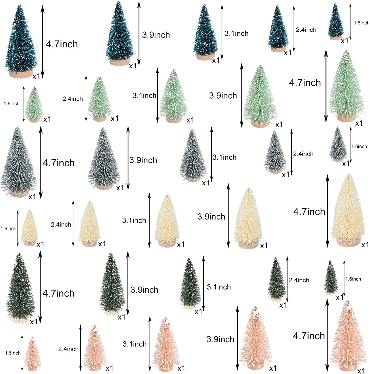 Lvydec 30 Pack Artificial Mini Christmas Trees Decoration Clearance, Colorful Mini Pine Tree with Wood Base Bottle Brush Trees for Christmas Decor