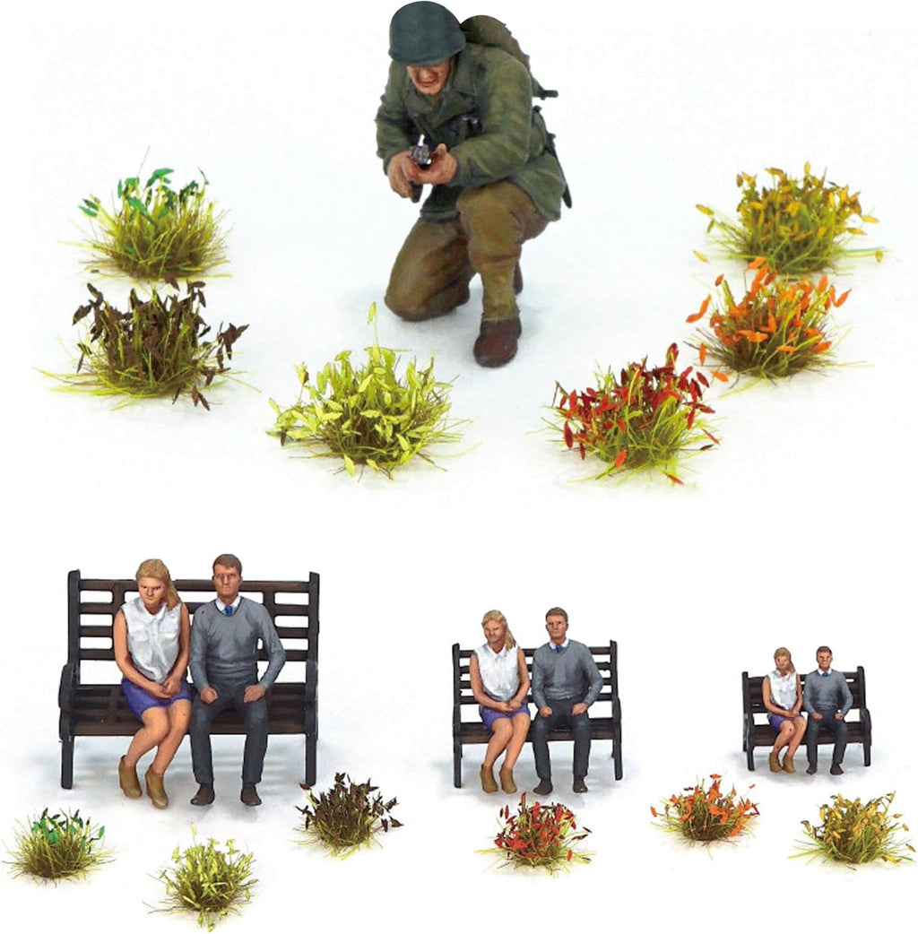 Woohome 32 PCS Miniature Grass Cluster, Green Static Grass Tuft Model Vegetation Groups Static Grass Tufts for DIY Model Train Landscape Railroad Scenery Grass Tufts Flower