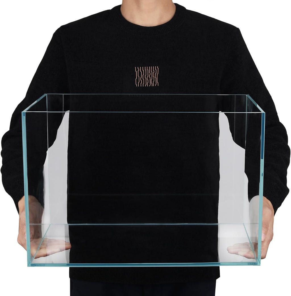 Ultra Clear Rimless Low Iron Glass Cubic Aquarium Tank (9.6Gal W17.72×D10.63×H11.81 inch(45x27x30cm)) 6mm Thickness Include Black Leveling Mat