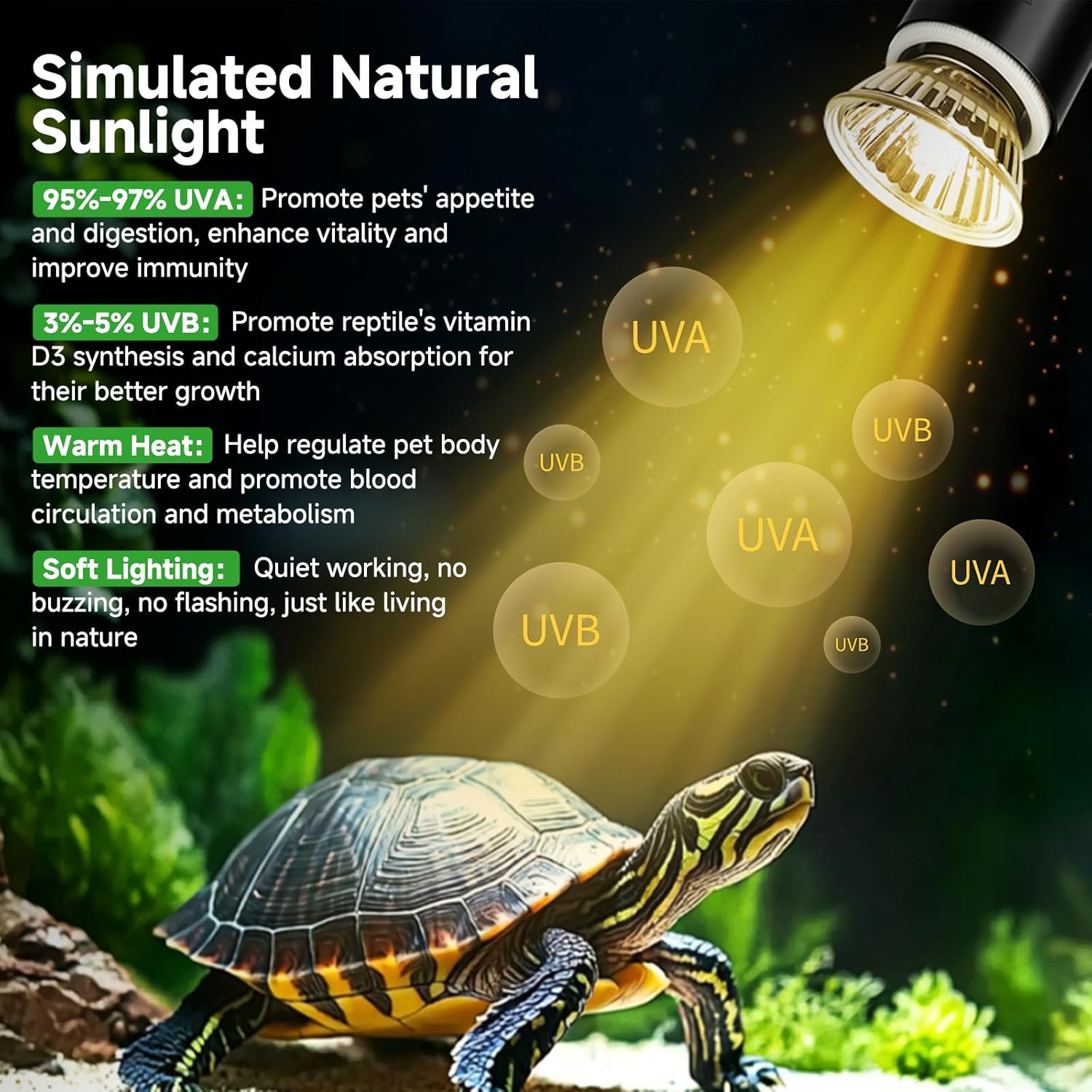 Reptile Heat Lamp Turtle Basking Light Bulbs with Cycle Timer, 360° Rotatable Dimmable Aquarium UVA UVB Reptile Light Bearded Dragon Tank Accessories 2 Pack Heat Bulbs for Turtle Lizard Snake Cage
