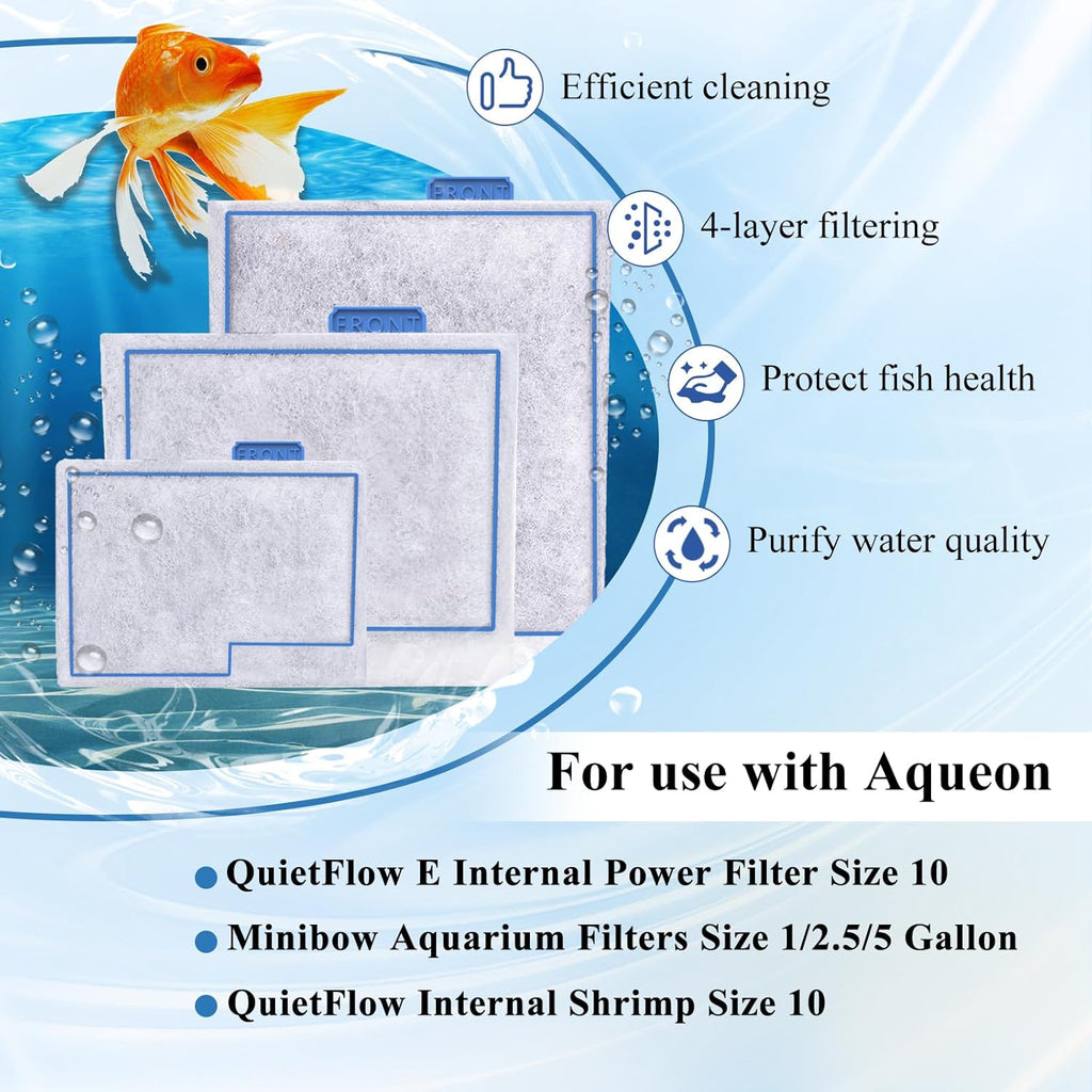 16 Pack Small Filter Cartridge Compatible with Aqueon, Aquarium Fish Tank Filter Cartridges Replacement for QuietFlow E Internal Power Filter Size 10 and Minibow Aquarium Filters Size 1/2.5/5 Gallon