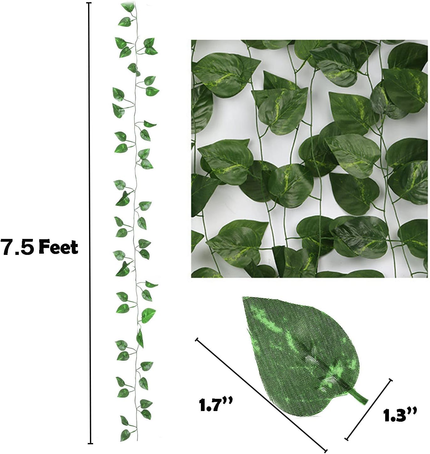 300 Pack 2200 Feet Fake Greenery Hanging Garland, Artificial Ivy Leaf Plants, Vine Leaves, Flowers Foliage for Bedroom Garden Wall Decor