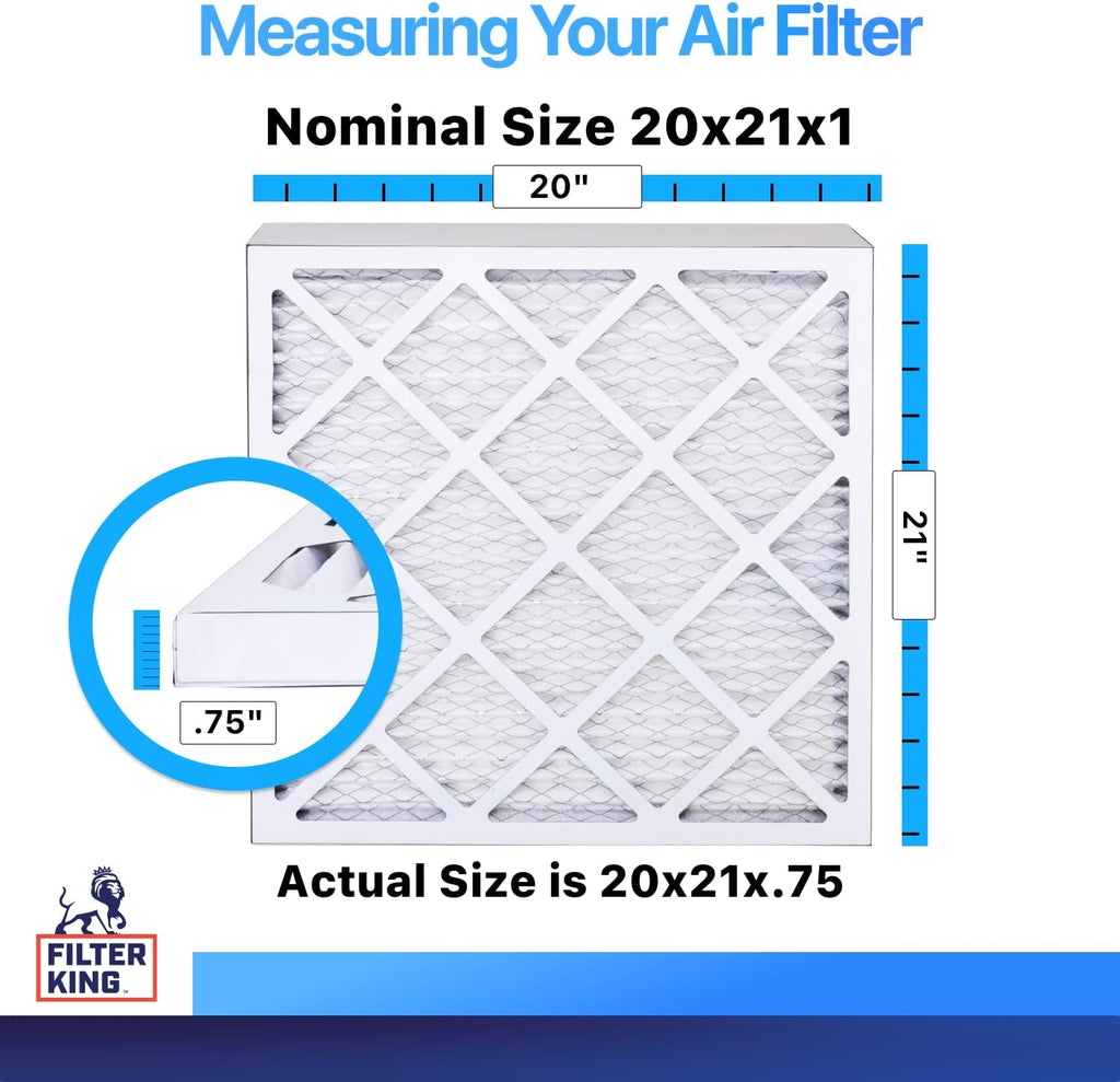 Filter King 20x21x1 Air Filter | 6-PACK | MERV 8 HVAC Pleated A/C Furnace Filters | MADE IN USA | Actual Size: 20 x 21 x .75"