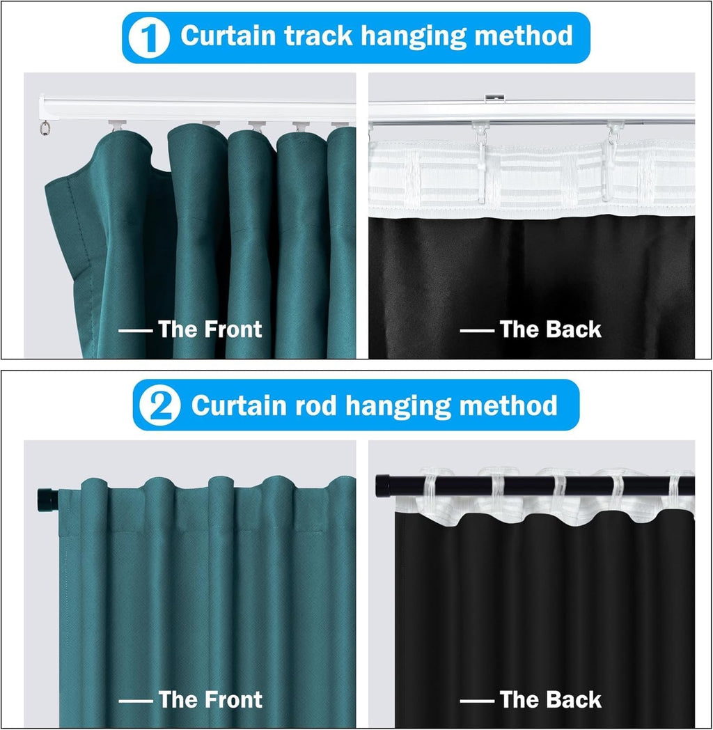 Room Divider Curtains Total Blackout Privacy Curtain Panel Room Thermal Insulated Noise Reduction Curtains for Bedroom Window Living Room Ceiling Track Curtain W 8.3 ft × H 7 ft Azure Blue