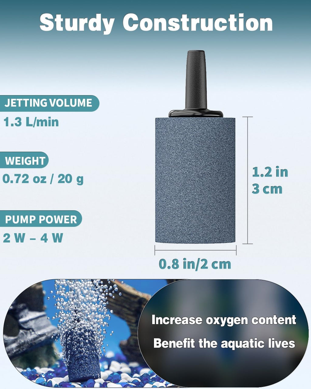 Pawfly Aquarium 1.2 Inch Air Stone Cylinder Bubble Diffuser Release Tool for Nano Air Pumps Small Buckets Fish Tanks and Outdoor Garden DWC Reservoirs, 10 Pack