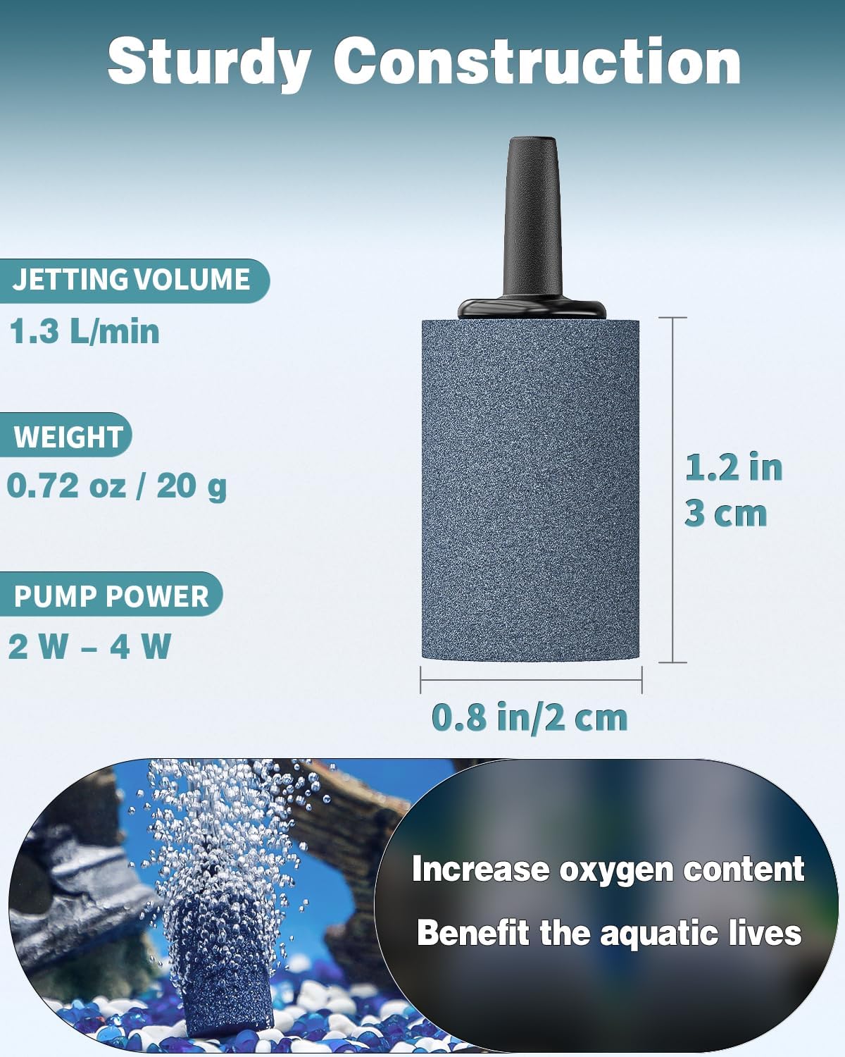 Pawfly Aquarium 1.2 Inch Air Stone Cylinder Bubble Diffuser Release Tool for Nano Air Pumps Small Buckets Fish Tanks and Outdoor Garden DWC Reservoirs, 10 Pack
