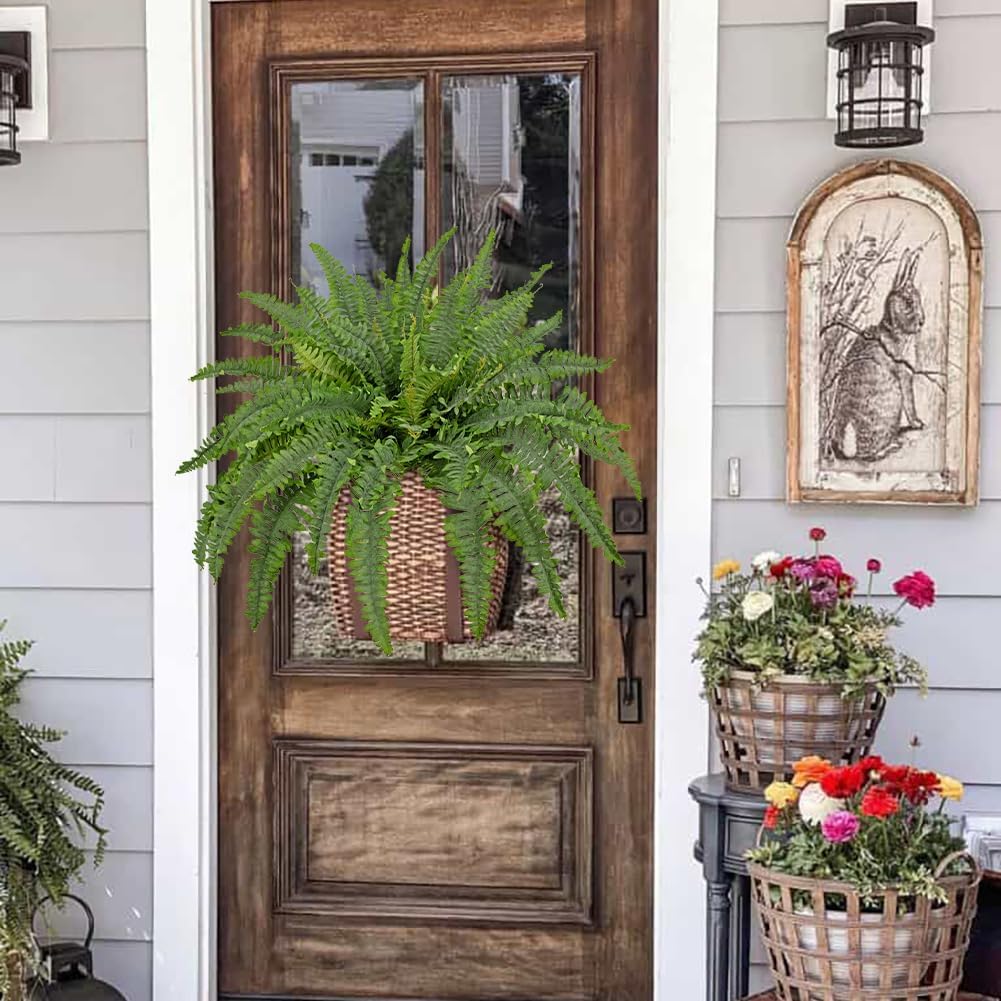 Ferns Artificial Plants 33.5" Dia. Faux Ferns for Outdoor Planter Large Fake Ferns Look Real Artificial Ferns with 60 Fronds Hanging Boston Fern Fake Plant Shrubs for Home Farmhouse Garden Porch Decor