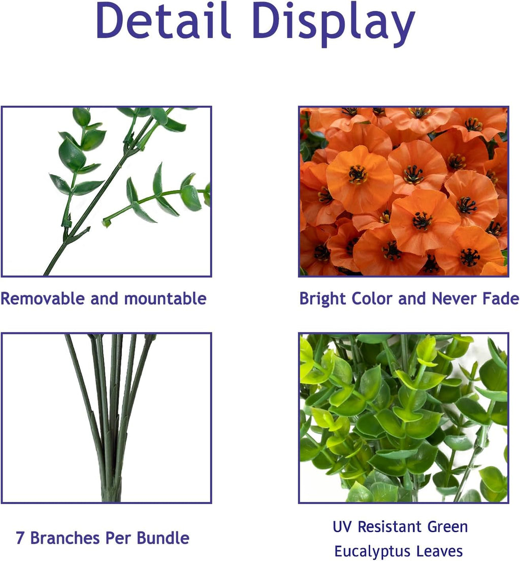 Fall Artificial Flowers for Outdoors,UV Resistant Fall Flowers Outdoor,Not-Fading Faux Fall Flowers for Outdoor Planters Front Door Porch Yard Patio Garden Home Decor,12 Bundles (Orange)