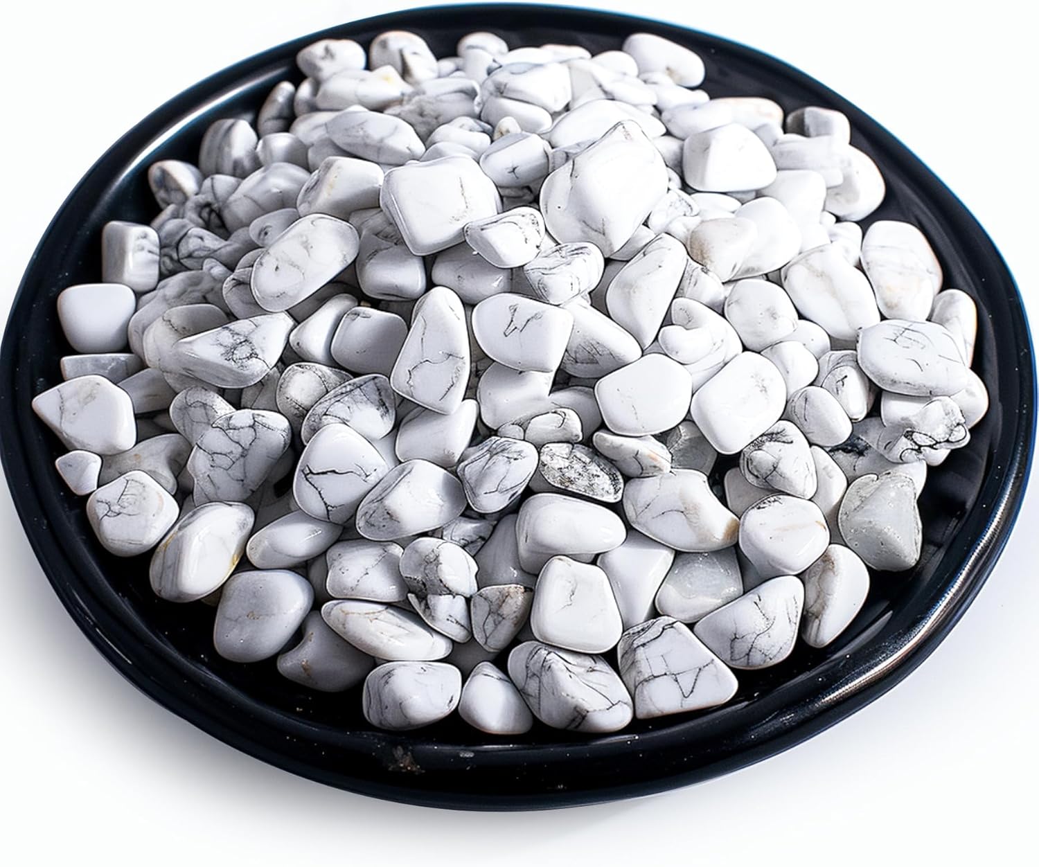 Polished Howlite Crystal Chips 200 Pcs - 0.3" 10 oz Tumbled Stone Chips Crushed Sea Glass Stones Healing Reiki Crystal Jewelry Making Home Decoration