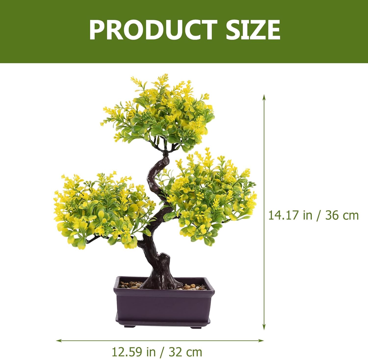 Cabilock Artificial Bonsai Tree, Fake Potted Bonsai Plants Decoration, Simulation Faux Plants Decor, Desktop Realistic Welcoming Pine Ornament for Home Office Entryway Chests Decor, Yellow
