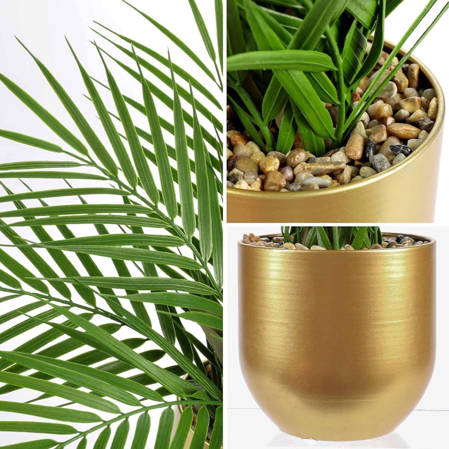 Briful Fake Plant 15.7’’ Artificial Palm Plant in Gold Pot Real Touch Faux Tropical Palm Tree Houseplant for Home Indoor Living Room Tabletop Balcony Decorations