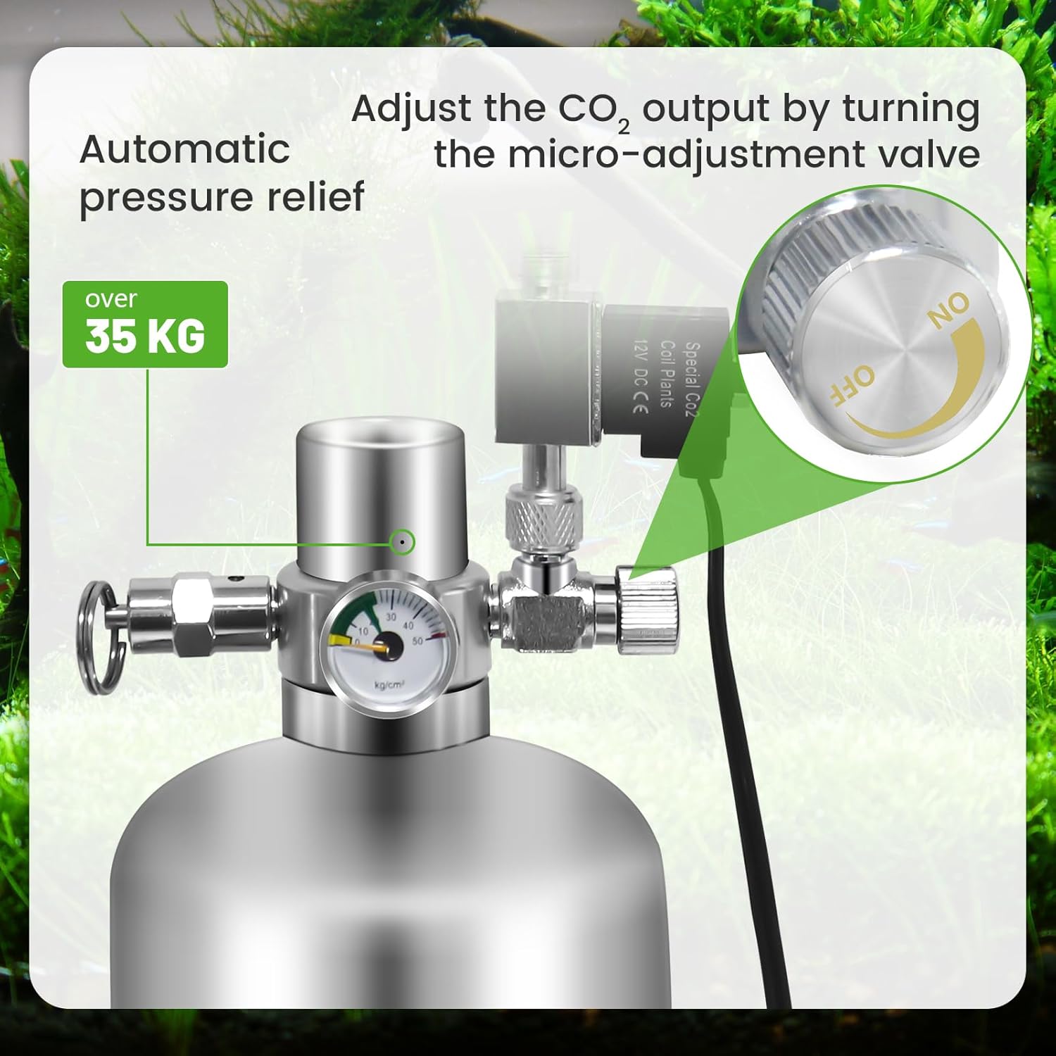 Aquarium Co2 System 2L with Double Switch Solenoid Valve, Co2 for Aquarium Plants with Adjustable Bubble Counter