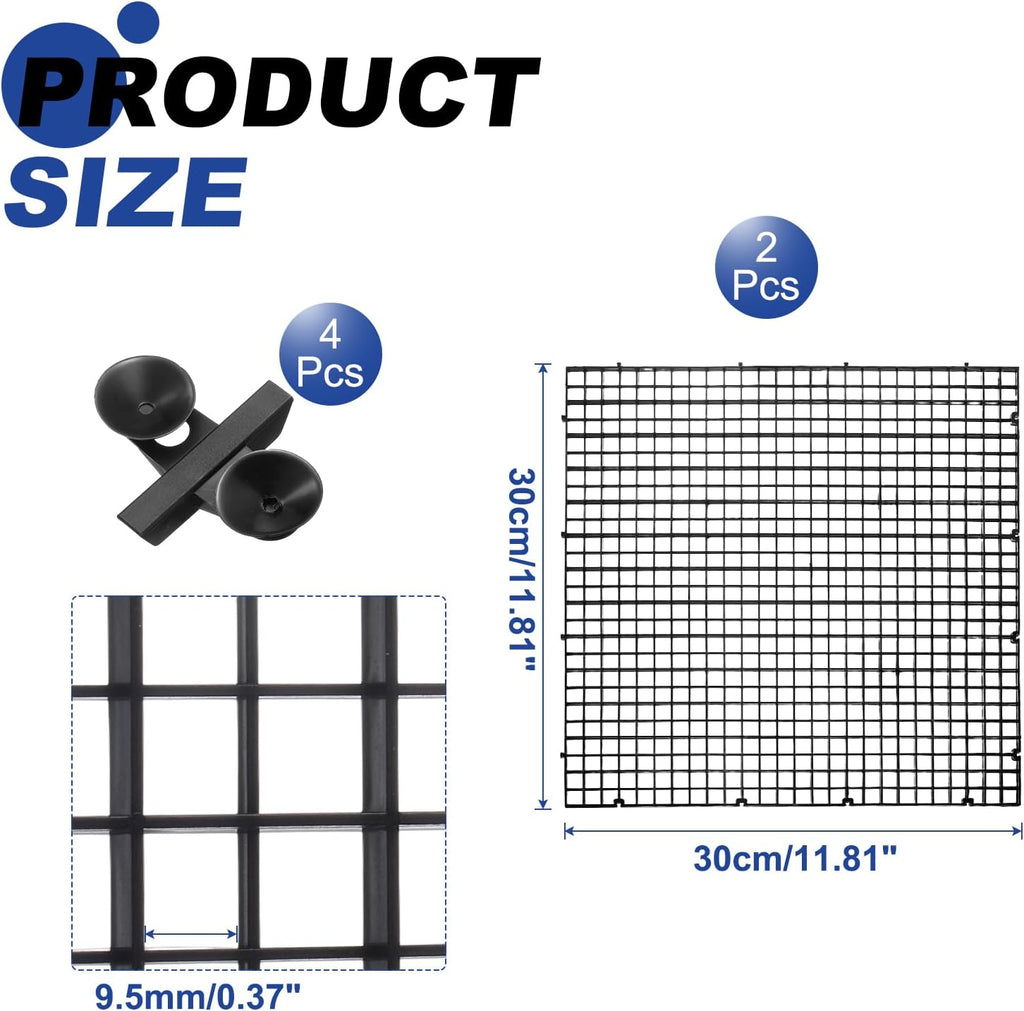 uxcell 2Pcs Aquarium Fish Tank Divider, 12x12 Inch Plastic Egg Crate Light Diffuser Grid Filter Bottom Partition Separator with Sucker Clips and Suction Cups for Aquarium, Black