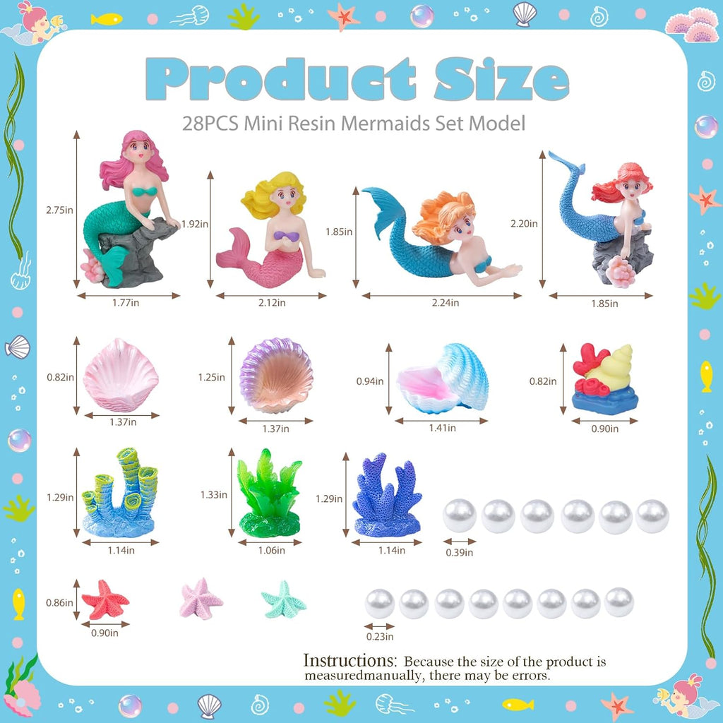 28pcs Mini Resin Animal Models,Mermaid Figurine Ornament Set, for Mermaid Aquarium Decor Classroom Treasure Chest Toys Miniature Dollhouse Decoration Cake Decorations