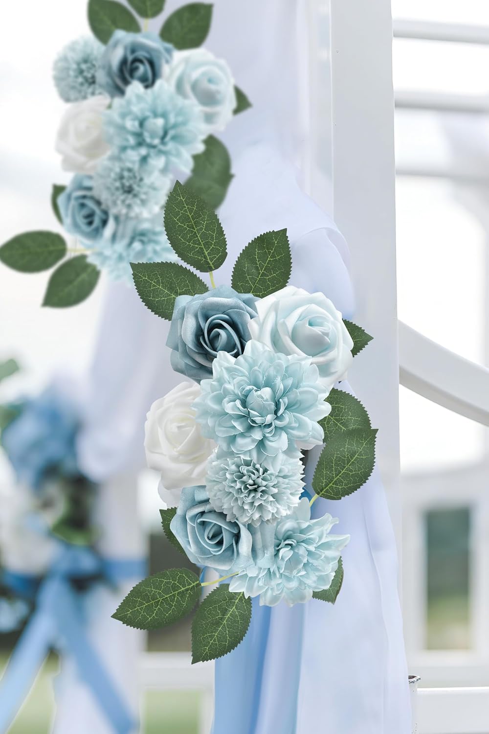 Artificial Flowers Combo Box Set Gradient Color Flower Leaf with Stems for DIY Wedding Bouquets Centerpieces Baby Shower Party Home Decorations(Dusty Blue)