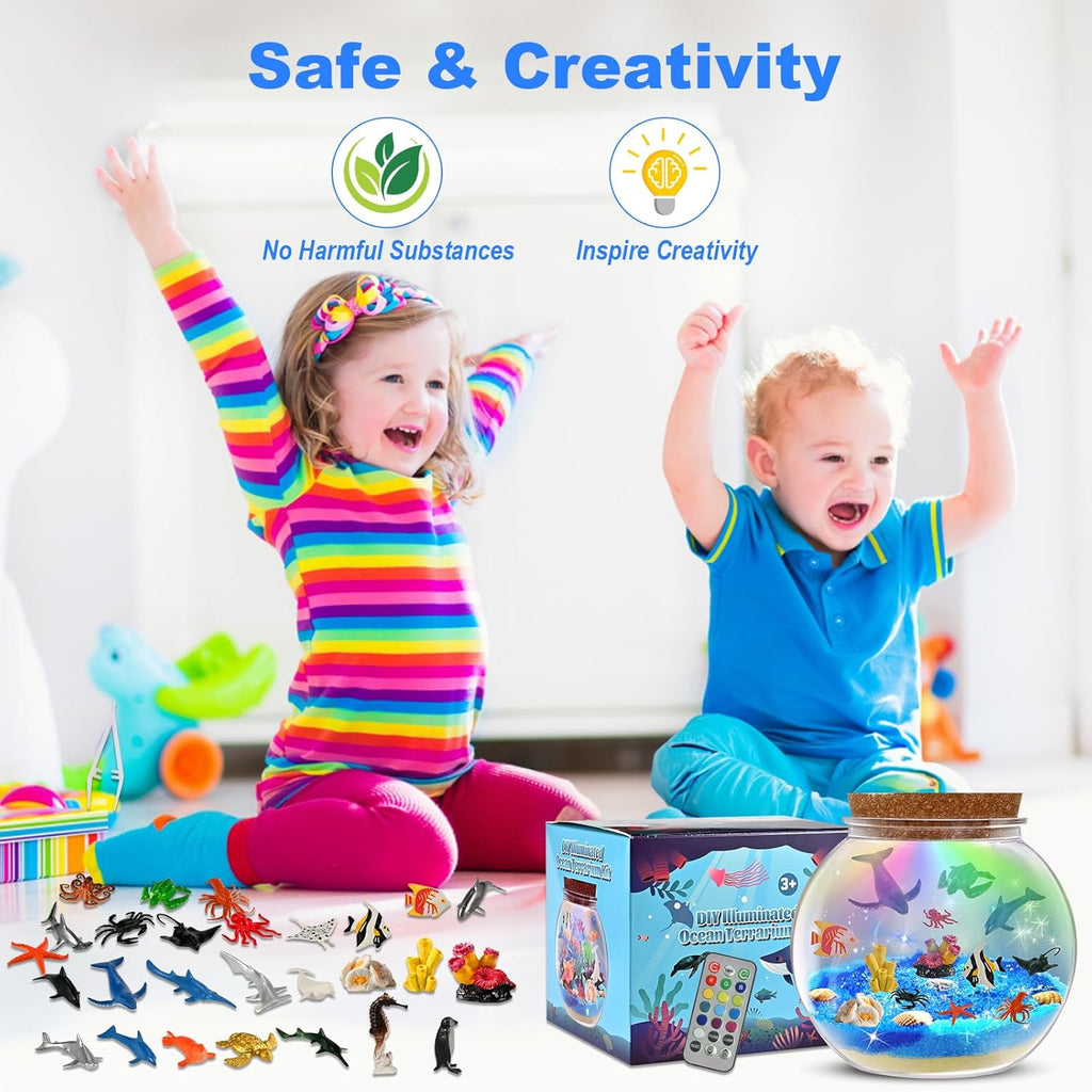 Light Up Ocean Terrarium Kit for Kids, 13 Colors LED sea Animal Toys Crafts for Kids Ages 4-8, Night Light Decor Christmas Birthday Gifts Toys for Kid Girls Boys Ages 4 5 6 8-12
