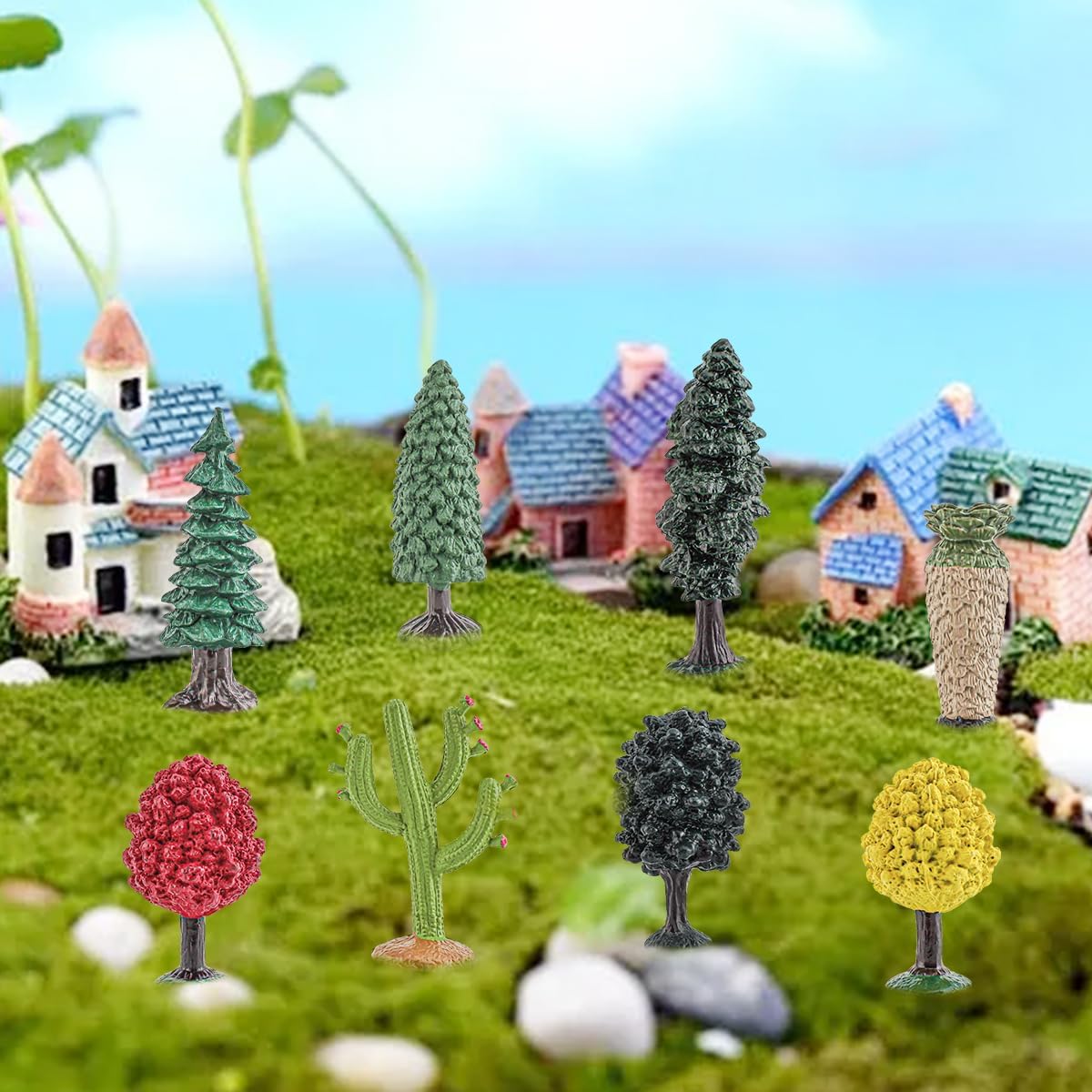 Realistic Plastic Trees Toys Plant Toy Set for Kids Sensory Bins Learning Toys Realistic Food Figurines School Projects Sand Box Decor