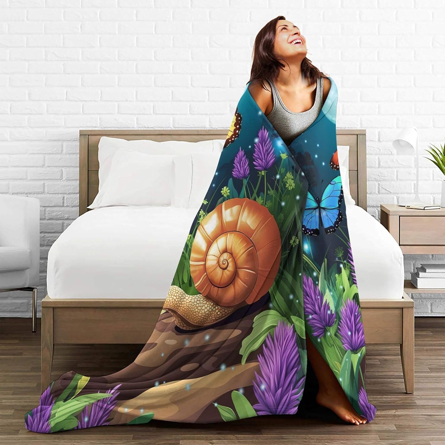 Snail Butterfly Throw Blanket Snails Print Throw Blankets Gifts for Couch Sofa Bed Stuff Decor Soft Cozy Fleece Plush Warm Flannel Bedding for Lover Men Women Boys Girls 50"x60"
