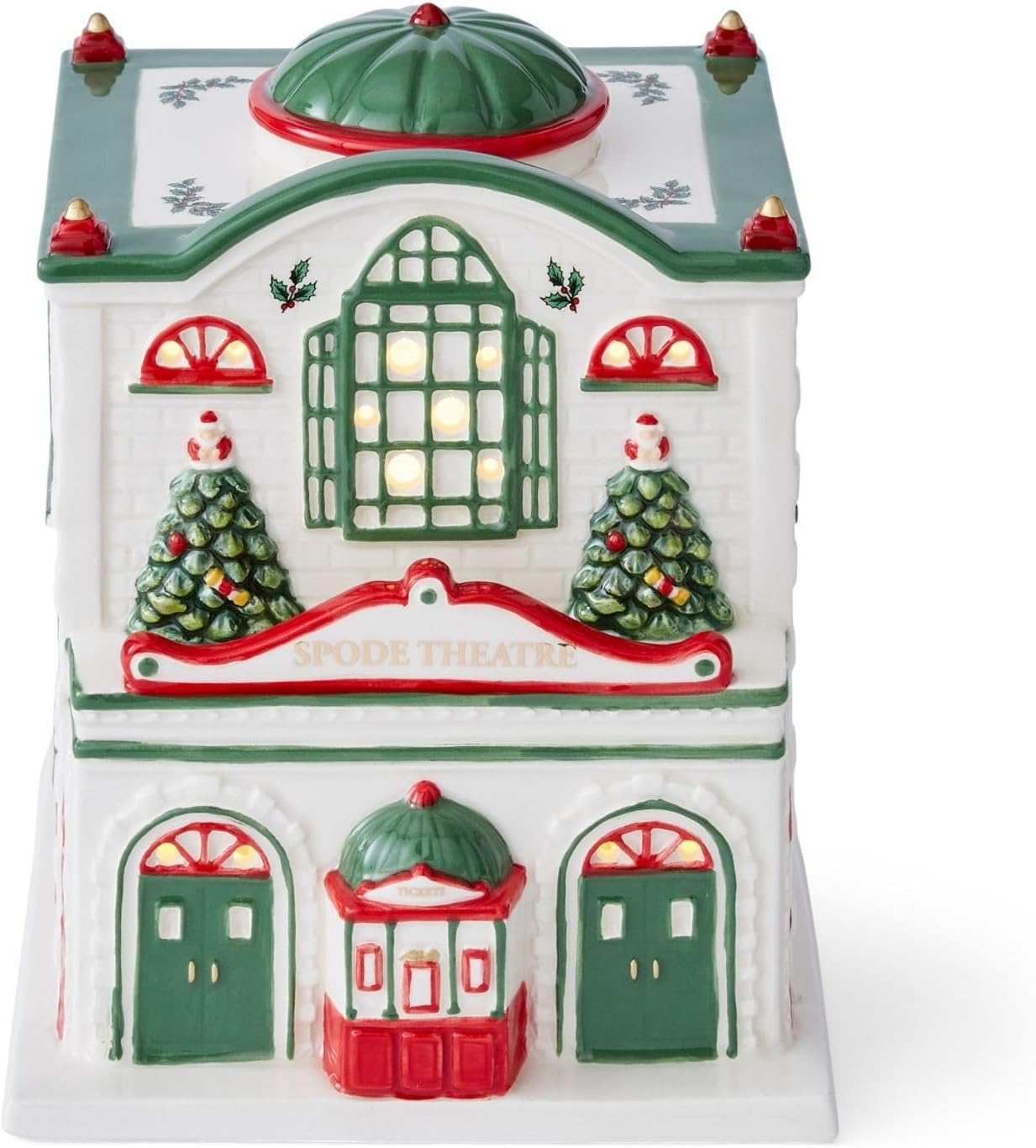 Spode Christmas Tree Miniature Village Figural Decoration, LED Lighted Christmas Village Set, Ceramic Holiday Decor - Dolomite Collectible for Indoor Display (Theatre)