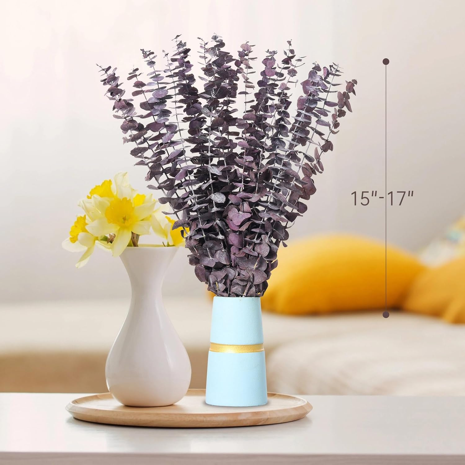 20 Pcs Dried Eucalyptus Stems, 17'' Natural Real Live Purple Eucalyptus Leaves Branches Hanging Shower, Preserved Dried Plants for SPA Home Fragrance Bathroom Table Vase Decor