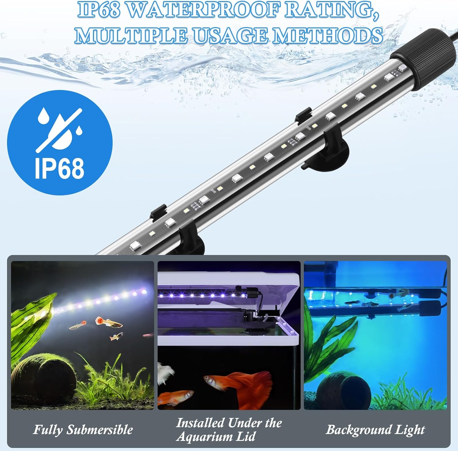 FEDOUR 22.8in Submersible Aquarium LED Light, 24/7 Aquarium Lights with Full Spectrum RGBW LEDs, IP68 Waterproof Fish Tank Light with Dimming, Timming and Color Adjustable