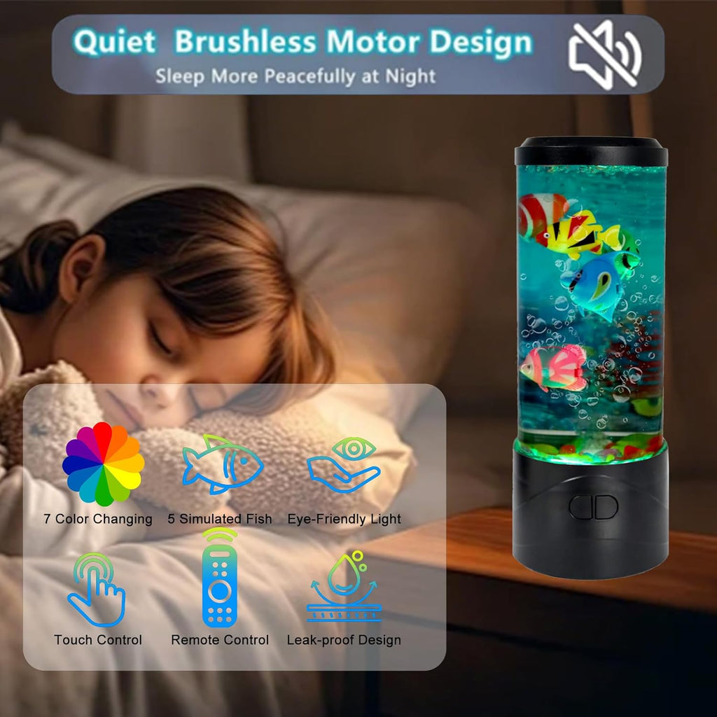 Toycol Bubble Fake Fish Lamp, Sensory Aquarium Lamp with 5 Floating Fake Fish & 7 Colors Light, Night Light for Relax and Decoration, Ideal Gift for Kids and Adults