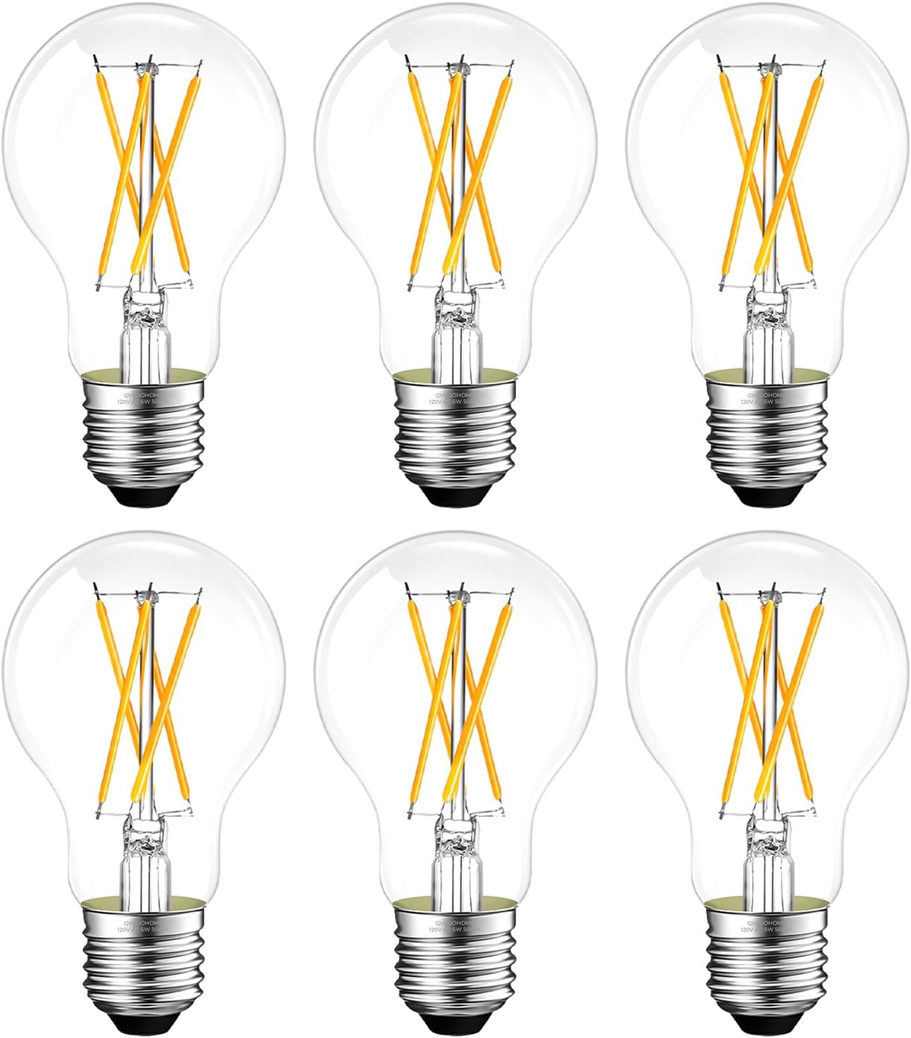 Dimmable E26 LED Bulb 6W, 60 watt Equivalent, A19 Clear Glass LED Light Bulb 5000K Daylight, Vintage LED Edison Bulbs for Ceiling Fan, 90+CRI, 600LM, 6 Pack