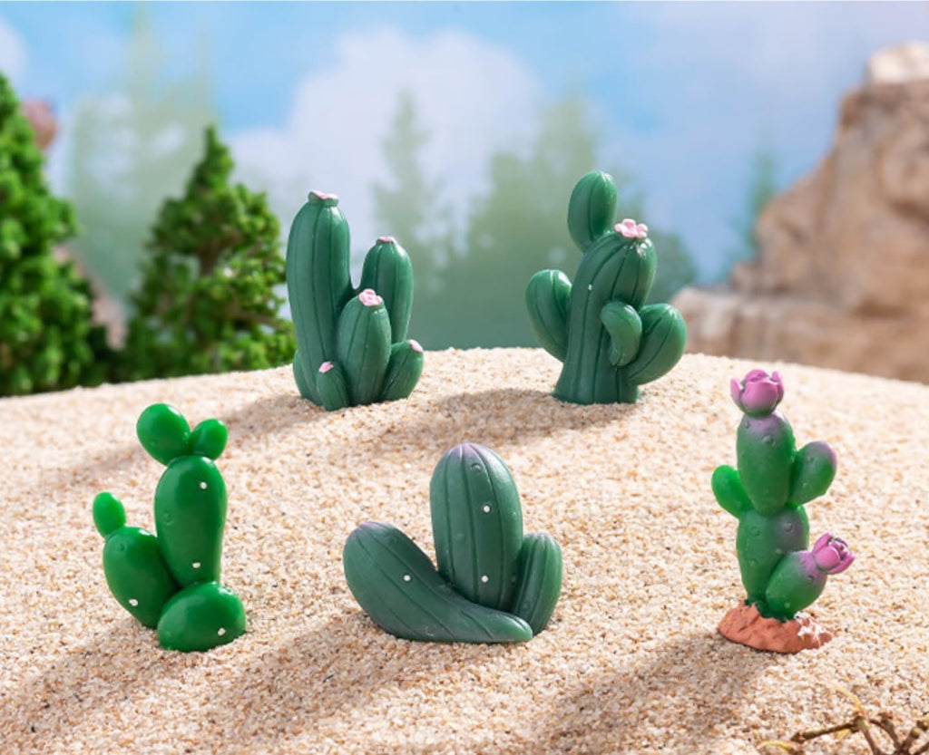 12 Pieces Mini Cactus Figurine Miniature Decorative for Desktop Garden Plant Pots Cute Small Cactus Figures Landscape Desert Decor