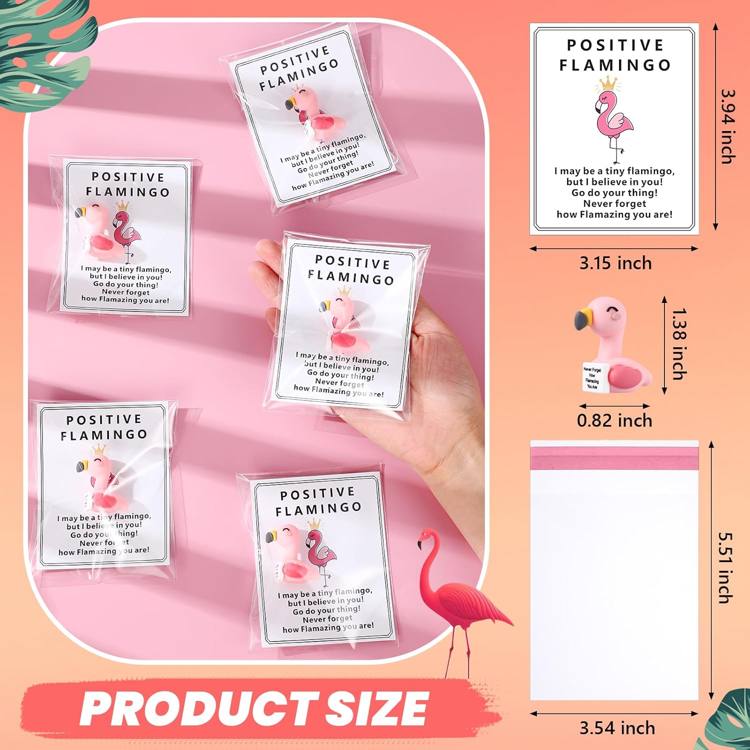 Gejoy 75 Pcs Positive Flamingo Appreciation Gifts Set Include 25 Mini Rubber Flamingo 25 Motivational Card 25 Package Bag Emotional Inspirational Gifts for Employee Coworker Staff Teacher Team Friends