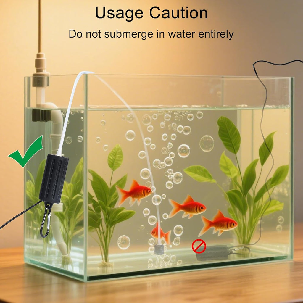 Aquarium USB Air Pump, Handsandrais Ultra Durable and Quiet Fish Tank Air Pumps, Mini USB Nano Pump with Energy Saving - Black