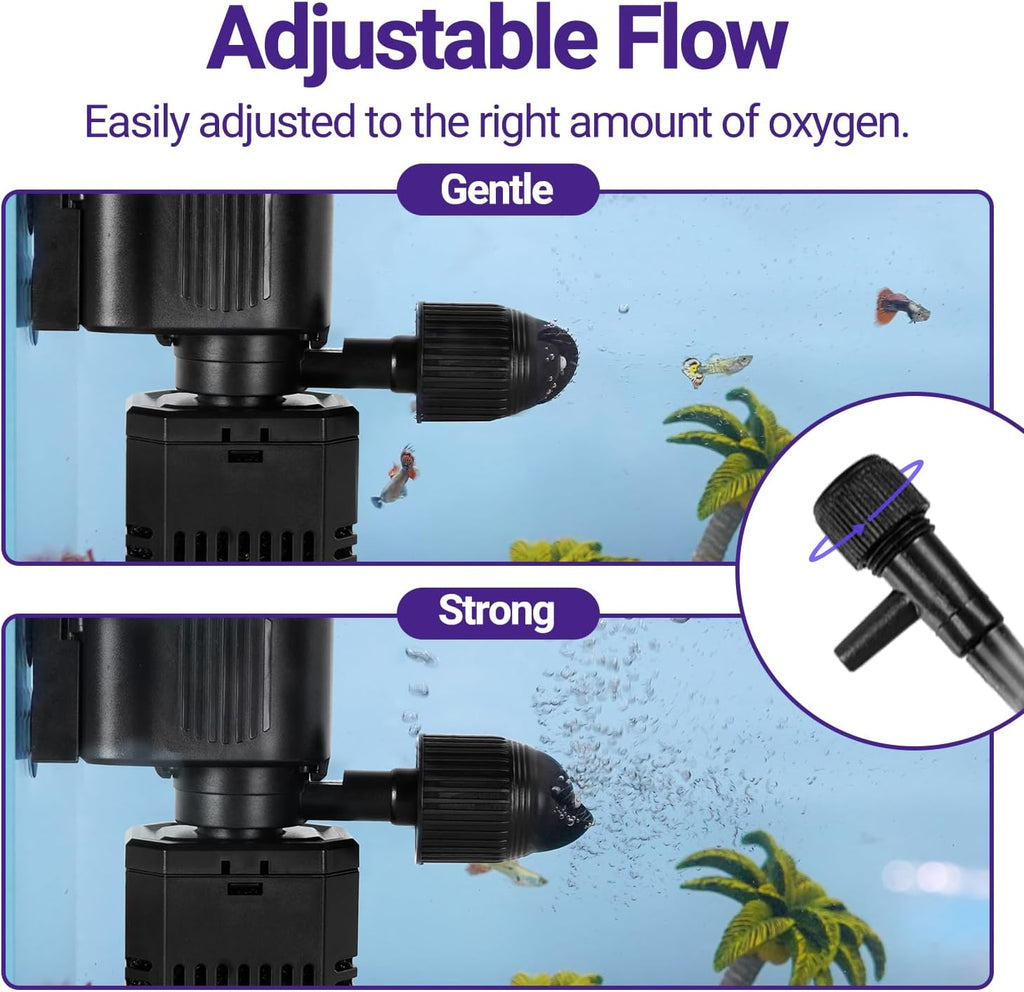 OiiBO 11W Aquarium Internal Filter, 317 GPH Fish Tank With Adjustable Aeration System, 360 Wave-Maker Submersible for 10-50 Gallon Tank - Black