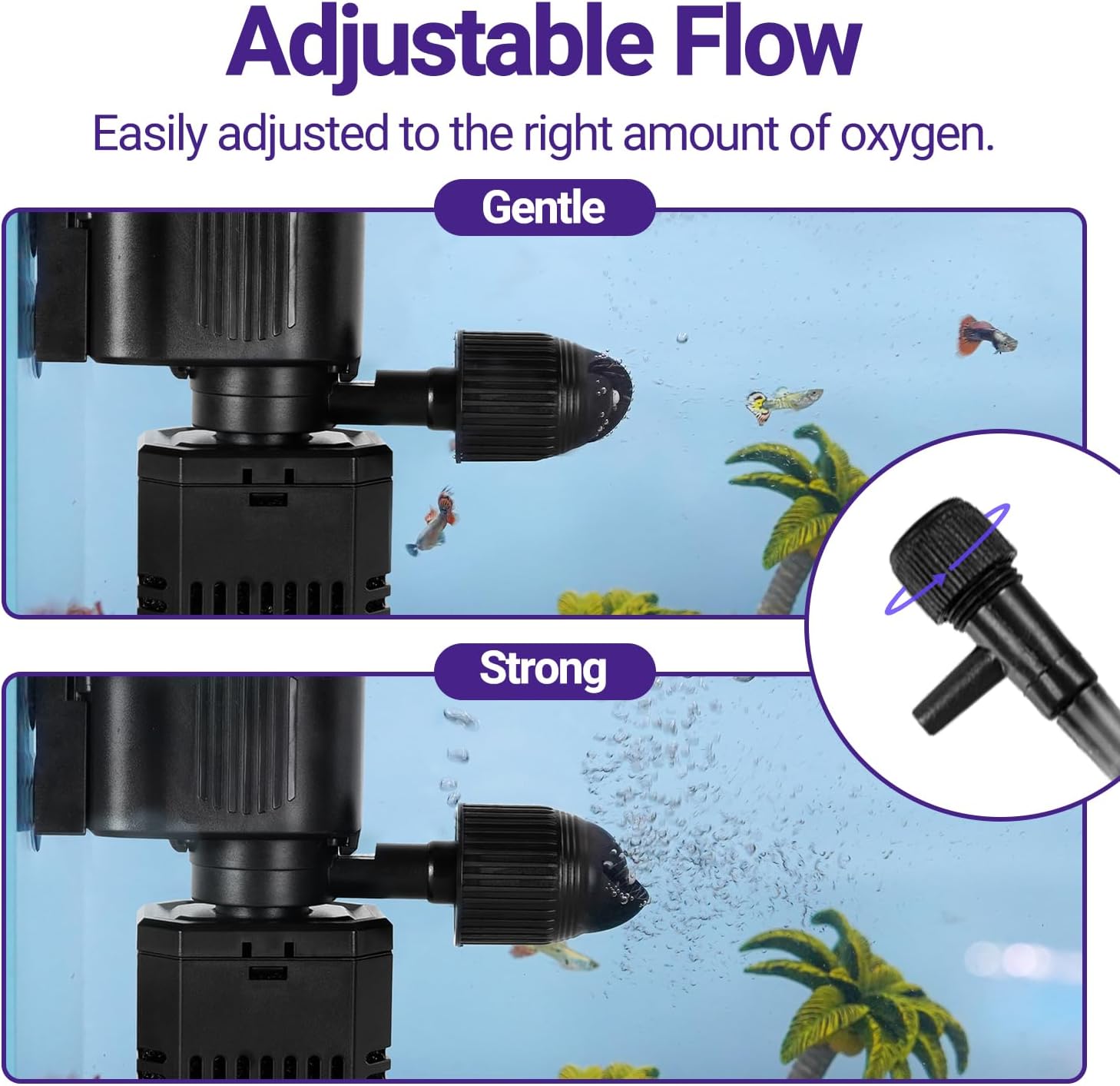 OiiBO 11W Aquarium Internal Filter, 317 GPH Fish Tank With Adjustable Aeration System, 360 Wave-Maker Submersible for 10-50 Gallon Tank - Black