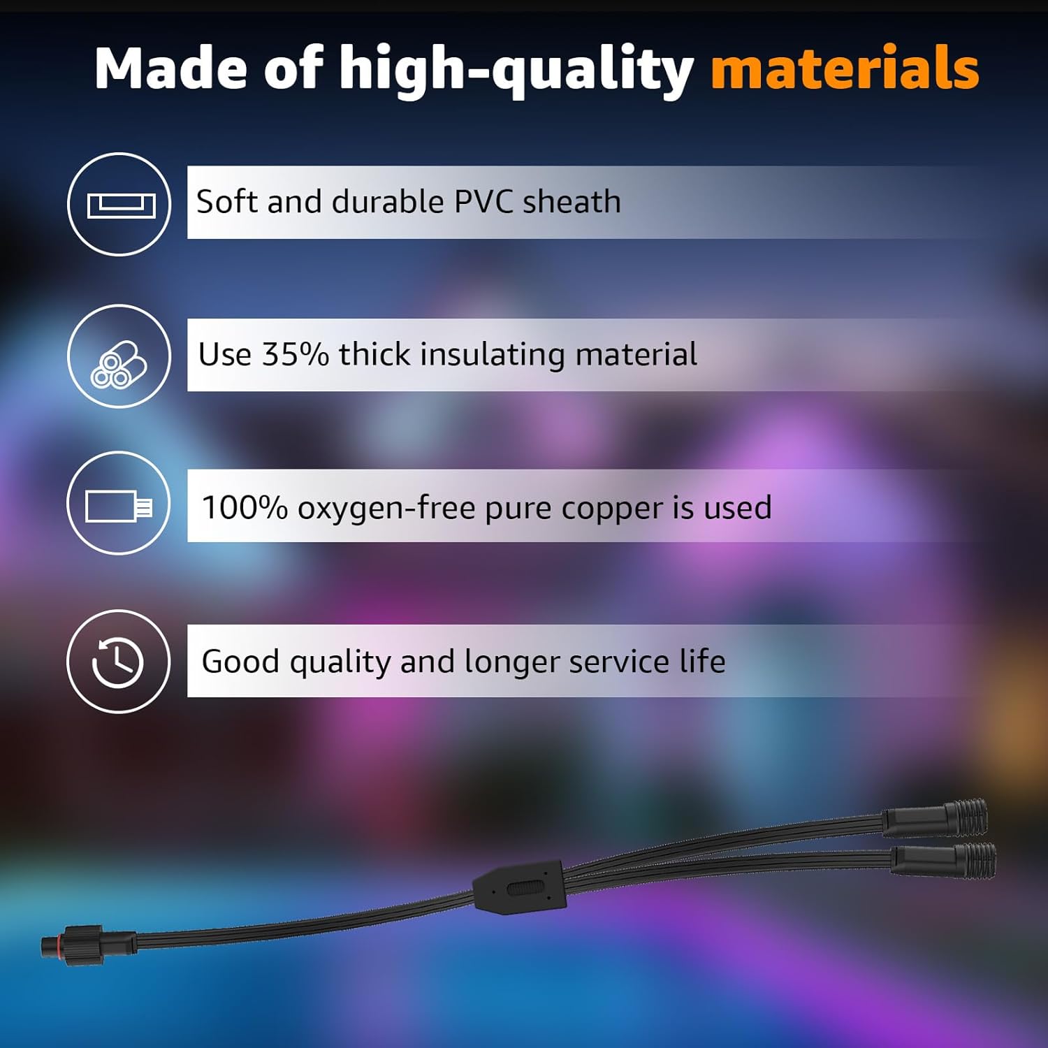Y-Splitter Extension Cable for Govee Permanent Outdoor Lights Compatible with Govee H705A H705B H705C H706A H706B H706C,3 Pin Power Cord for Outdoor Deck Lights, (1 Female to 2 Male)