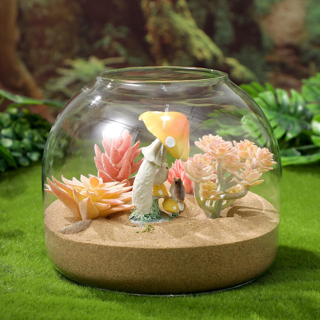 Happyyami Glass Terrarium Jar with Wood Cork Hydroponic Plants Container Small Fish Tank Bowl Micro Landscape Glass Cork Bottle