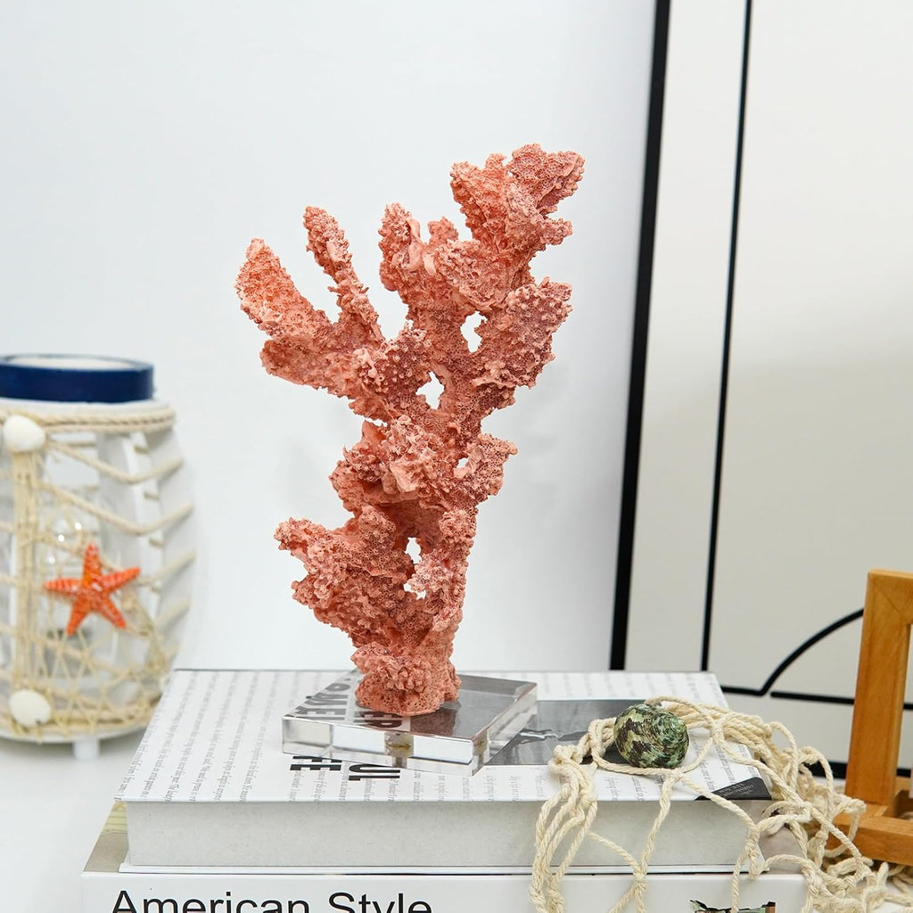 Coral Beach Decor, Artificial Resin Coral Reef Statue, Coastal Room Decor Beach Decorations for Home Bathroom Bedroom,Ocean Themed Decor for Office,Aquarium,5.2''Lx9.5''H, RB1002P, Pink