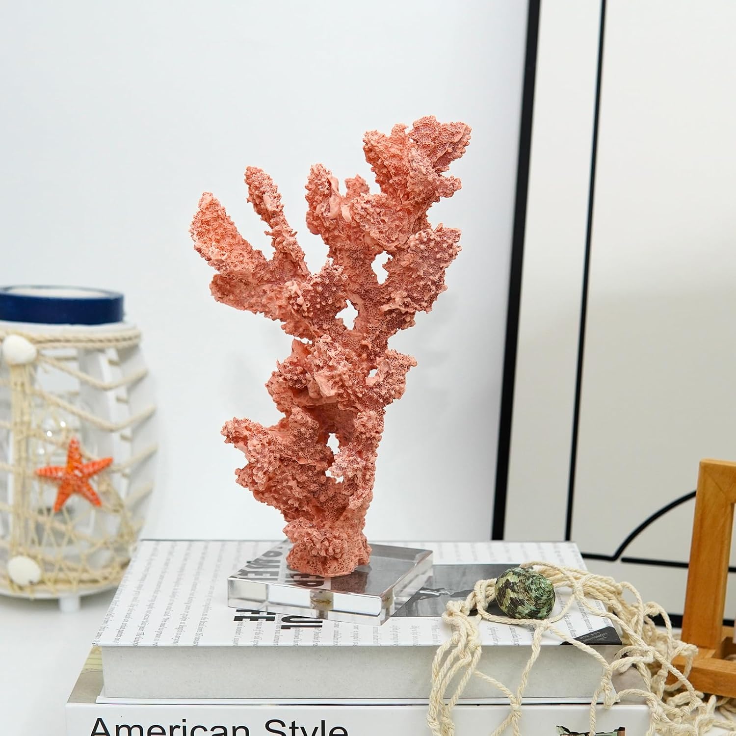 Coral Beach Decor, Artificial Resin Coral Reef Statue, Coastal Room Decor Beach Decorations for Home Bathroom Bedroom,Ocean Themed Decor for Office,Aquarium,5.2''Lx9.5''H, RB1002P, Pink