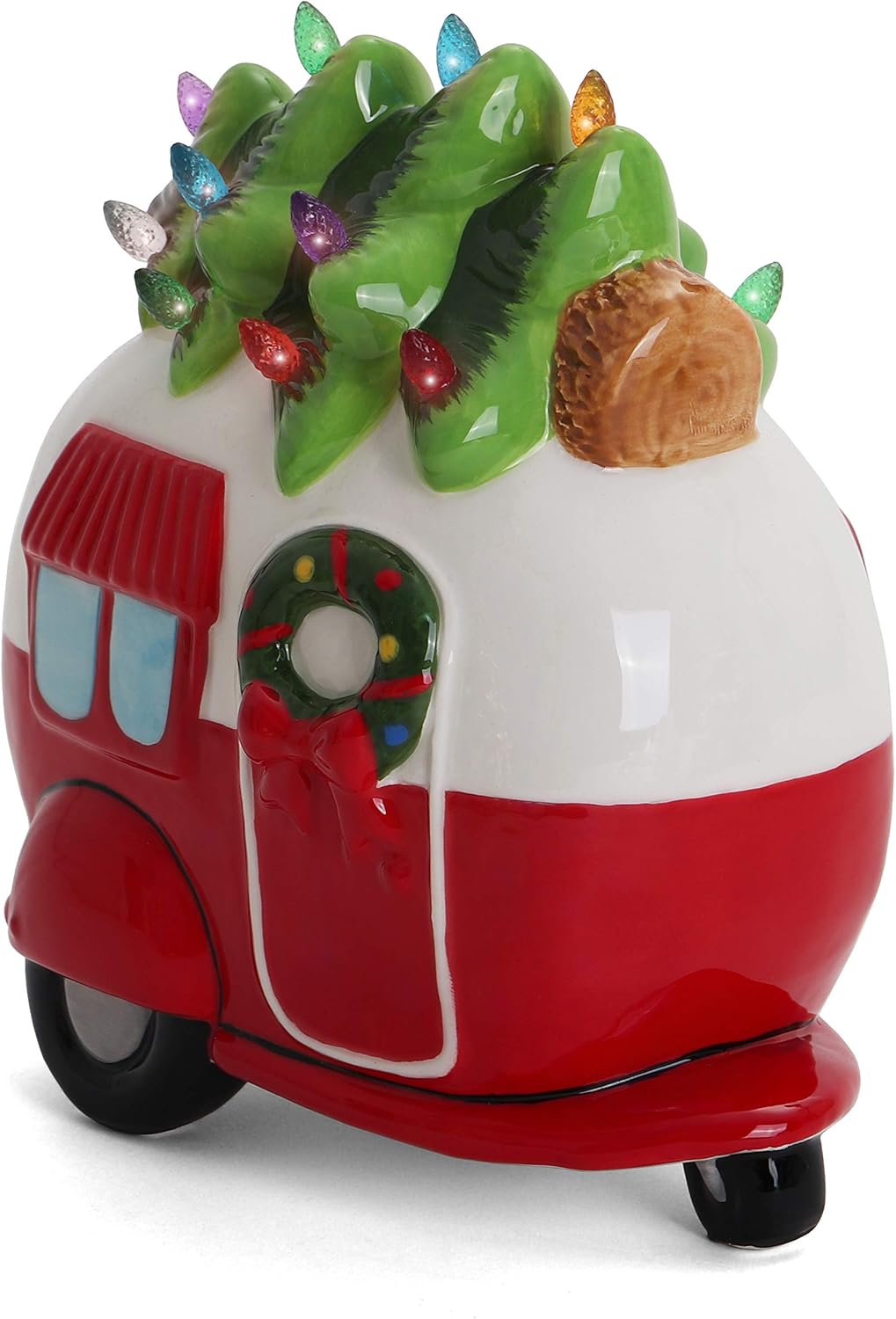 Milltown Merchants Ceramic Christmas Tree and Camper - Lighted Vintage Decor With Tree Lights