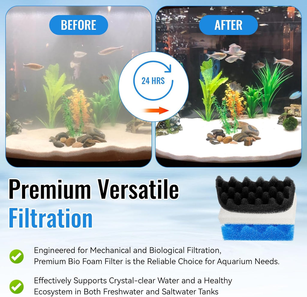 106/107 Bio Foam Replacement Aquarium Filter Media Kit Compatible with Fluval 106/107 Canister Filters, Bio Foam Sponge Set - 4 White, 4 Blue & 2 Black Foam for Biological and Mechanical Filtration