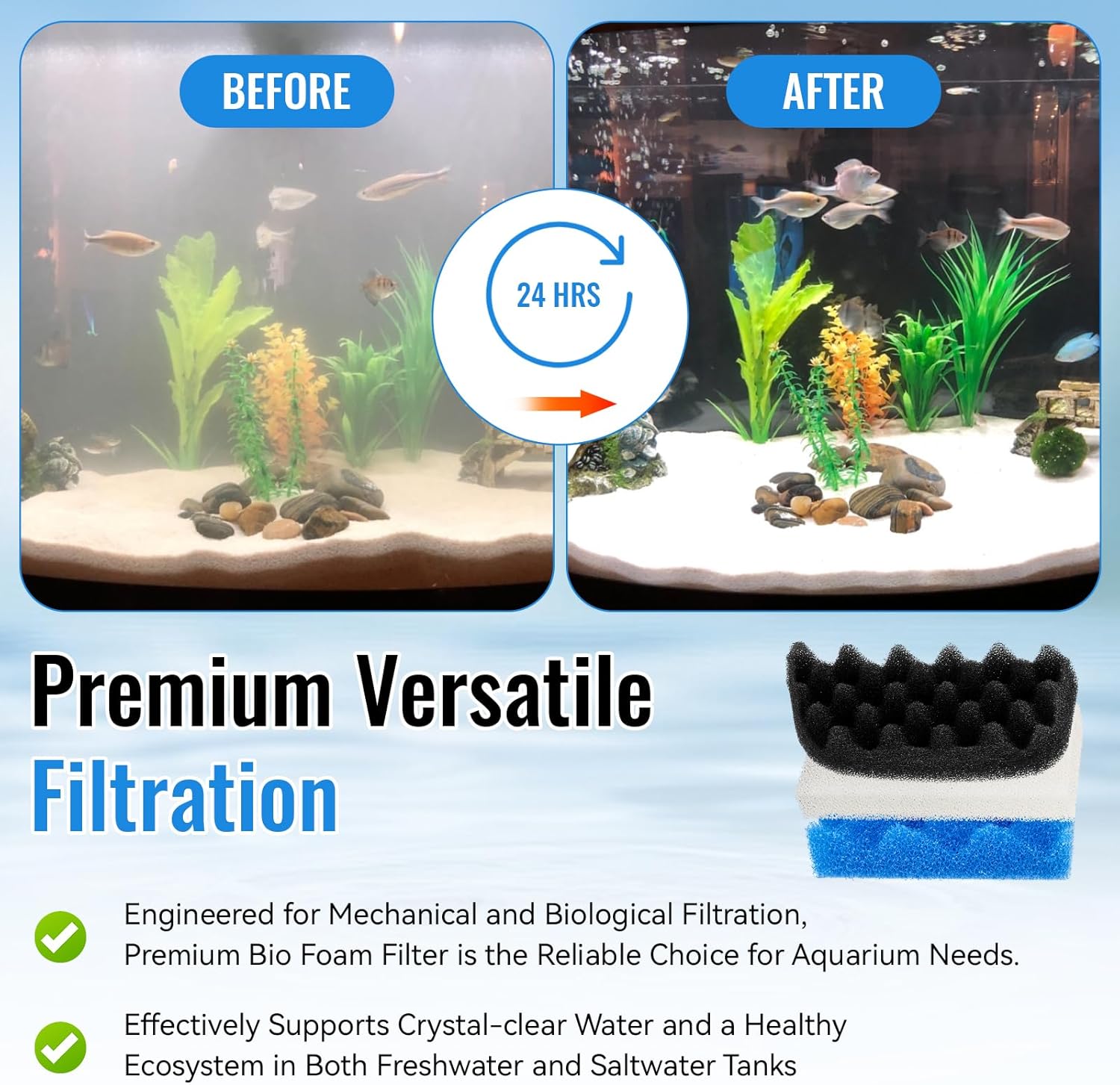 106/107 Bio Foam Replacement Aquarium Filter Media Kit Compatible with Fluval 106/107 Canister Filters, Bio Foam Sponge Set - 4 White, 4 Blue & 2 Black Foam for Biological and Mechanical Filtration