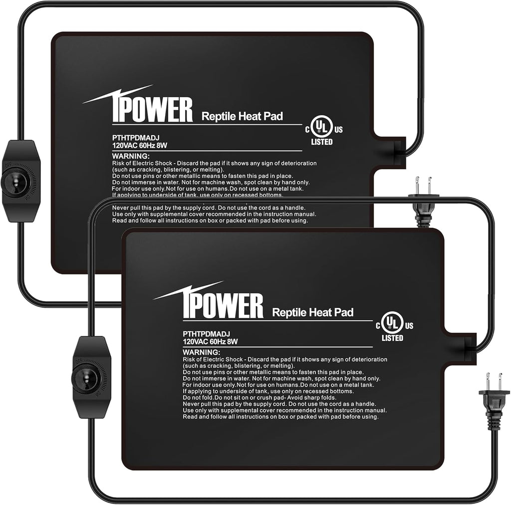 iPower 6x8 Inch Reptile Heating Pad with Adjustable Controller Knob, Under Tank Heater Mat for Turtles, Lizards, Snakes, Amphibians & Small Pets, 2 Pack