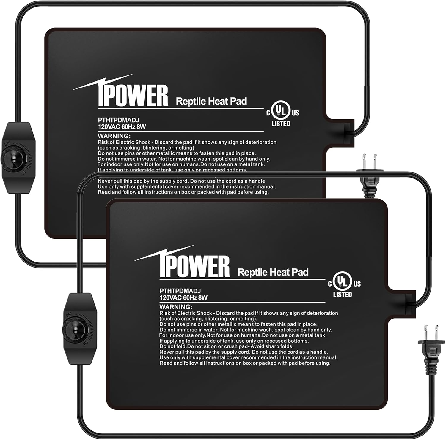 iPower 6x8 Inch Reptile Heating Pad with Adjustable Controller Knob, Under Tank Heater Mat for Turtles, Lizards, Snakes, Amphibians & Small Pets, 2 Pack