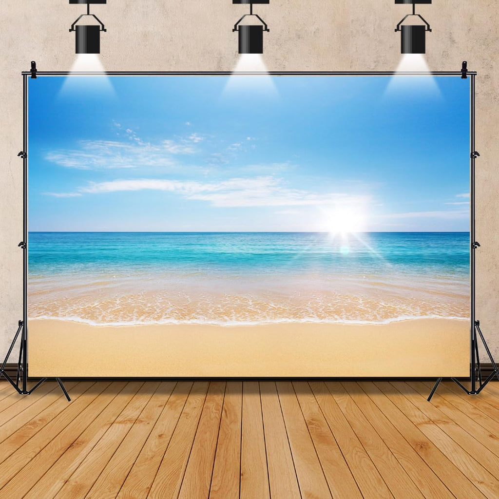 AOFOTO 9x6ft Summer Beach Photography Backdrop Sea Waves Background Blue Sky Clouds Sunlight Hawaiian Luau Adult Lovers Artistic Portrait Wedding Travel Vacation Photo Studio Props Vinyl Wallpaper