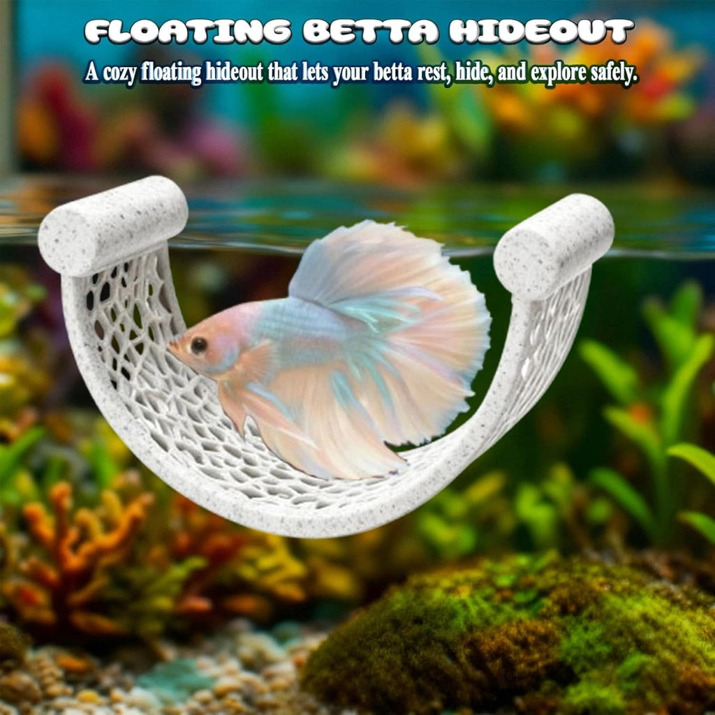 Marble Gray Floating Betta Fish Hammock – Minimalist Rest Platform & Floating Bed – Betta Tank Accessories for Small Aquariums, Nano Tanks & Shrimp – Sleek Floating Perch Ledge for Bettas & Small Fish