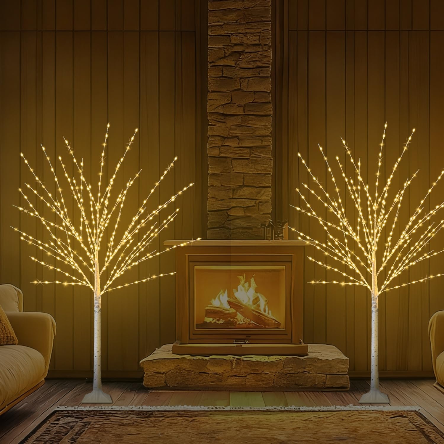 4FT Lighted Birch Tree, Birch Tree with 400 LED Lights, 8 Twinkling Modes and Timer, Dimmable, Light Up Twig Christmas Tree for Indoor Outdoor Home Party Garden Wedding Decorations