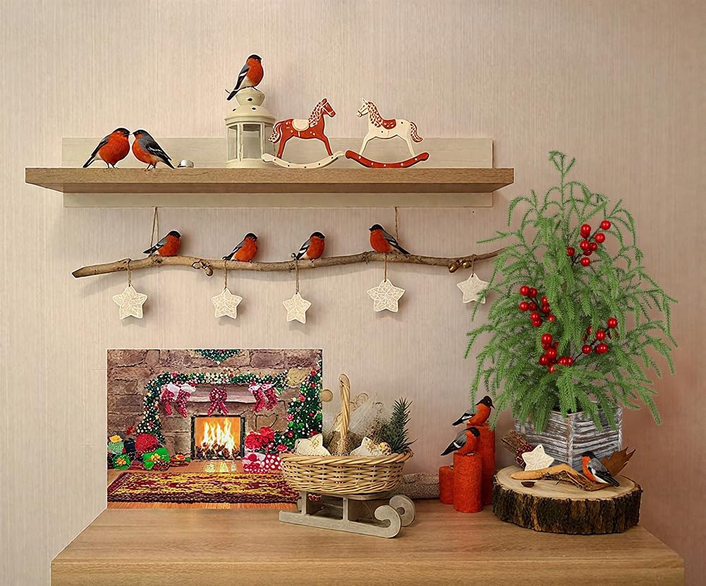 Briful 23.6'' Mini Table Top Christmas Tree with Red Berries – Small Faux Cypress Christmas Tree with Rustic Wooden Base, Realistic Norfolk Pine Tree for Home Office Desk Holiday Centerpiece Decor