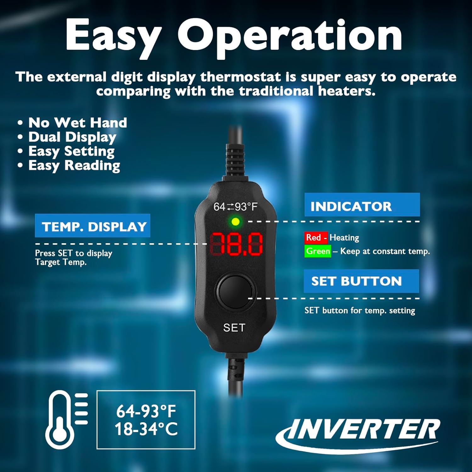 AquaMiracle Aquarium Heater with LED Digital Display Thermostat, Adjustable Fish Tank Heater with Protective Housing, Fish Heaters Turtle Tank Heaters for 40-75 Gallon Tanks(300W)