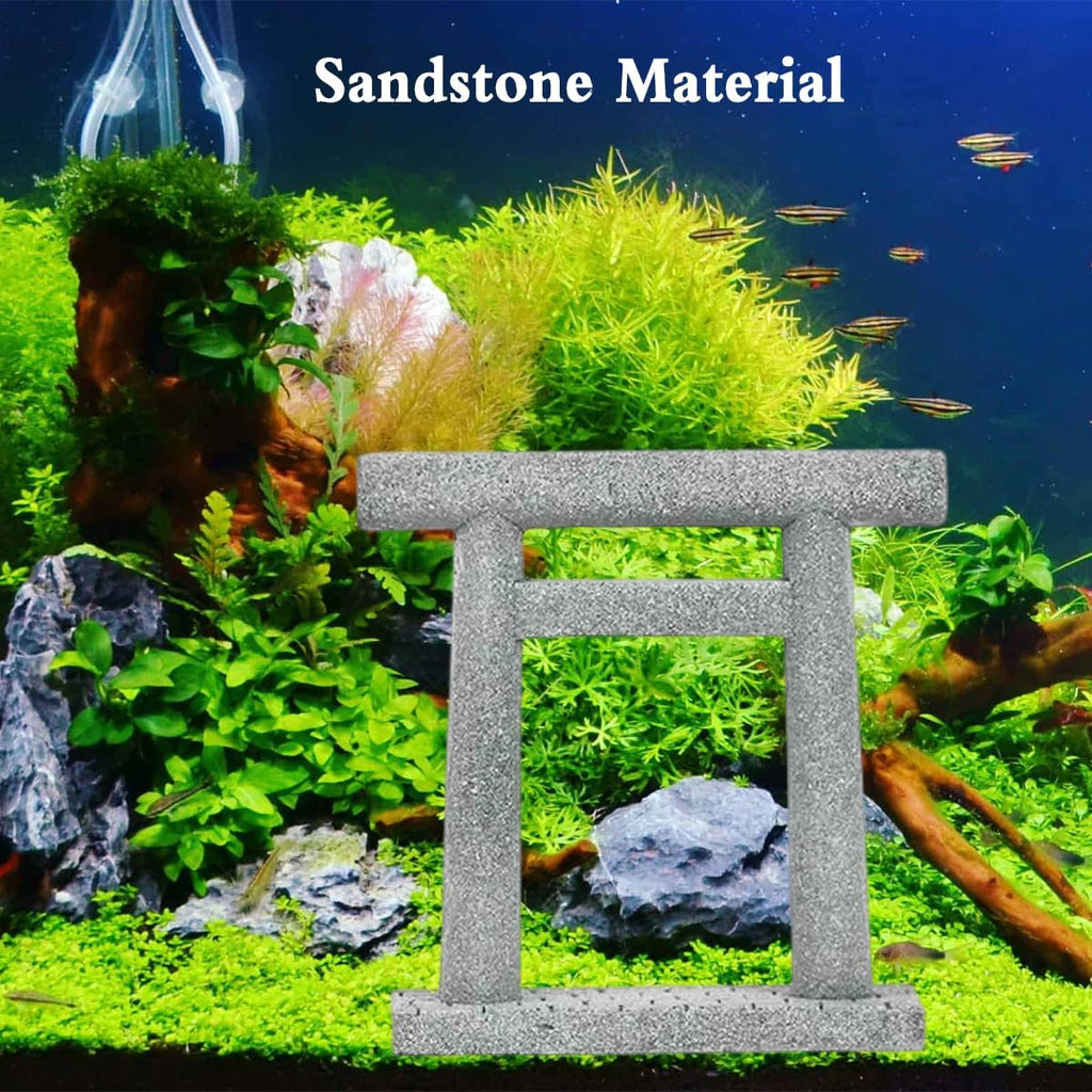 livelyfish Japanese Fish Tank Decorations Asian Aquarium Decor Torii Gate Ornament Japanese Shrine Oriental Pagoda Aquarium Sandstone Bridge Statues Betta Fish Decorations for Tank, L3