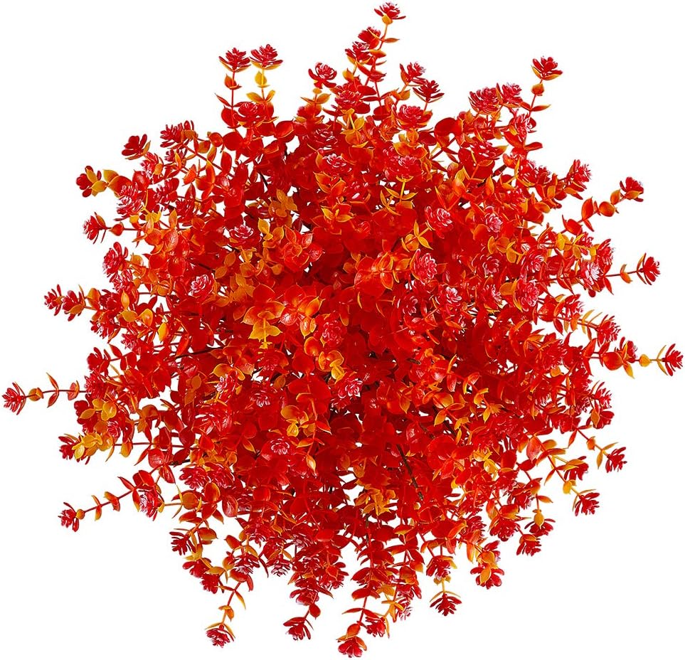 20 Bundles Artificial Flowers, Fake Artificial Greenery UV Resistant No Fade Faux Plastic Plants for Wedding Bridle Bouquet Indoor Outdoor Home Garden Kitchen Office Table Vase (Red)
